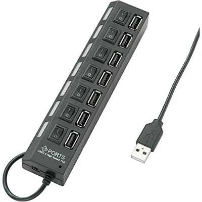 Image de Hub USB 2.0 Renkforce 7 ports commutable individuellement, avec LEDs de statut noir