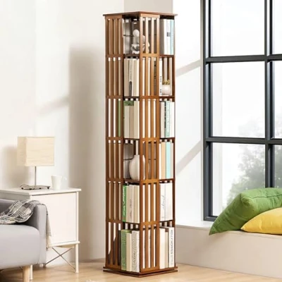 Image de Bibliothèque Rotative 6 Niveaux en MDF, 360 Degrés étagère de Sol Bureau Rangement, Grande Étagère d&#039;angle, Bibliotheque Etagere Convient pour Salon, Chambre, Les Salles D&#039;étu