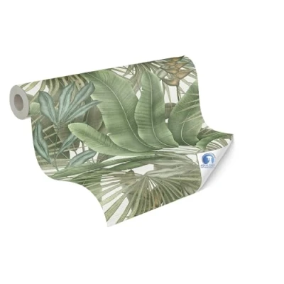Image de Livingwalls papier peint DESIGNDROP intissé préencollé aspect jungle en vert, blanc 10,05m x 0,53m floral avec feuilles de palmier 784511