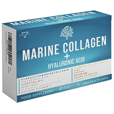 Image de Collagene Marin Acide Hyaluronique Collagène Pour Peau, Articulations et Os 15 ingrédients actifs dont: Coenzyme Q10, Biotine, Vitamine C A E B2, Aloe, Zinc 100% Naturel