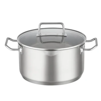 Image de RÖSLE Faitout EXPERTISO Récipient de Cuisson Universel en Inox 18/10 avec Couvercle Verre, Bec Verseur et Graduation Intérieure Compatible Induction Lave Vaisselle, 24 cm
