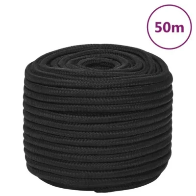 Image de vidaXL Corde de Bateau Levage Câble d&#039;Amarrage Ancrage Navire Lignes Gréement à Linge Noir Complet 14 mm 50 m Polypropylène