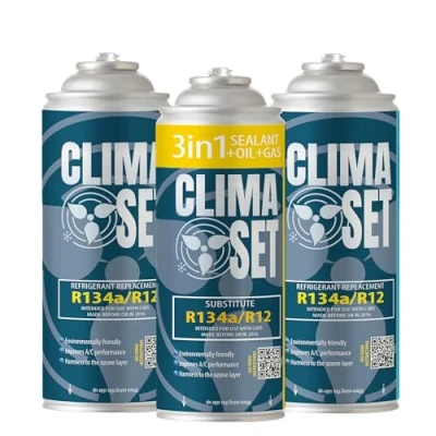 Image de Clima Set Kit de 3 x R134a Remplacement Gaz et 1 en Réfrigérant Climatisation/Joint/Huile pour Climatisation Auto 4 170 g