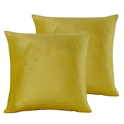 Image de Damier Lot de 2 housses coussin 80 x cm dorées jaunes chaudes pour l&#039;hiver en peluche moelleuse et douce au toucher cachemire
