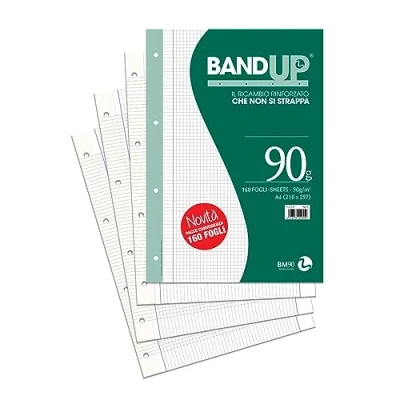 Image de BM BeMore Pièces de rechange Bandup A4 avec bande renforcée Rayures 4F Carreaux 4 mm marge pour et 5 élémentaire 160 feuilles Papier 90 g/m² 0122255