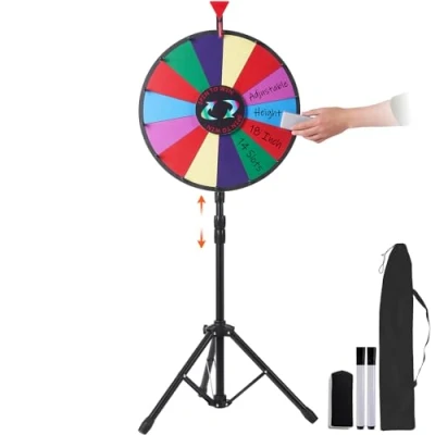 Image de VEVOR Roue de Loterie Personnalisée 45 cm, Fortune Effaçable à Sec, la Chance 14 Fentes Colorées, avec Support Trépied Réglable, Rotation Douce Stylo Effaceur Soirée
