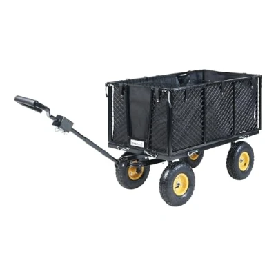 Image de pro.tec Chariot de Jardinage avec Poignée Remorque Transport Parois Latérales Rabattables Capacité Charge 550 kg pour Jardin Sorties Plein Air 112 x 51 cm Acier Caoutchouc Polyester Noir Jaune