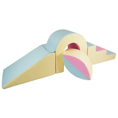 Image de Velinda Set de Blocs en Mousse 4 éléments avec Petit Pont pour crèches et maternelles (Couleur: Rose, Bleu, Jaune (Pastel))