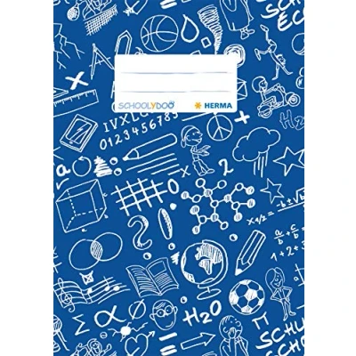 Image de HERMA Schoolydoo 19415 protège cahier A5 bleu avec étiquette d&#039;identification, en film polypropylène résistant et facile à nettoyer, cahiers d&#039;école, couleur