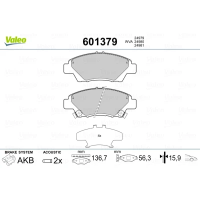 Image de VALEO 601379 Jeu de plaquettes frein Essieu avant contact signal d&#039;usure inclus sans kit vis fixation, avec tôle anti bruit HONDA: Jazz 3