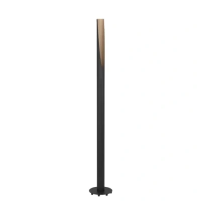 Image de Eglo Lampadaire de sol Barbotto, luminaire élégant sur pied, lampe salon à pied en acier noir et bois naturel, blanc chaud, 137 cm