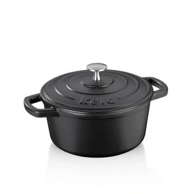 Image de kela 12470 Cocotte en Fonte émaillée Ronde avec Couvercle, Bonne Conservation de la Chaleur, Compatible induction, 2,5 L, Noir, Calido