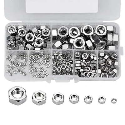 Image de HongBoom 315 Pièces Ecrou Hexagonal en 304 Acier Inoxydable Ecrous Frein M2, M2.5, M3, M4, M5, M6, M8 Écrou de Blocage Assortiment Kit pour Contre Boulon Visserie
