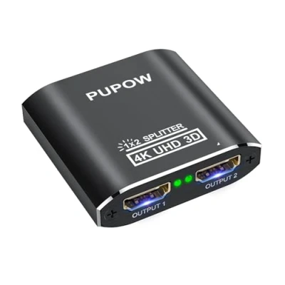 Image de Splitter HDMI 4K, Switch Aluminium Répartiteur 1 Entrée 2 Sorties Affichage Simultané, 4K@60HZ 3D UHD 1080P, pour Xbox PS3 PS4 Lecteur Roku Blu Ray HDTV Apple TV et Plus Appareil