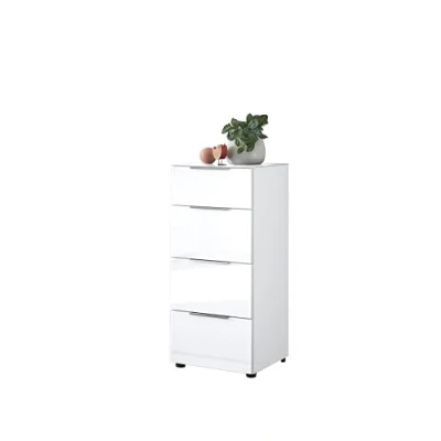 Image de Stella Trading Commode SANTORIN Blanche avec façade en Verre, x P, Bois d&#039;ingénierie, Blanc, 90 99 40 cm (B/H/T)