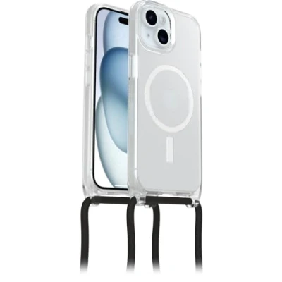Image de OtterBox React Necklace coque avec MagSafe pour iPhone 15, de protection ultra fine collier réglable et amovible, testé selon les normes militaires, Transparent, Livré Sans Emballage