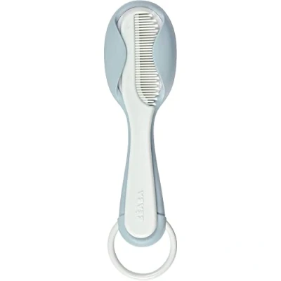 Image de BÉABA, peigne + brosse à cheveux, bébé/enfant, Système de rangement du intégré au dos la brosse, Green Blue