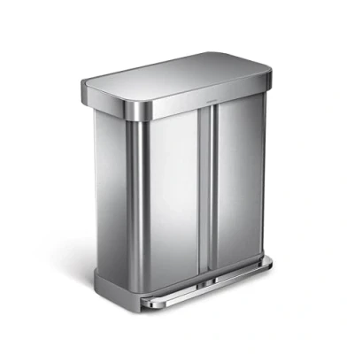 Image de simplehuman CW2025 poubelle de recyclage rectangulaire, avec réserve à sacs, cuisine, tri selectif 2 bacs, double compartiments, acier inoxydable brossé, 58 litres (34/24)