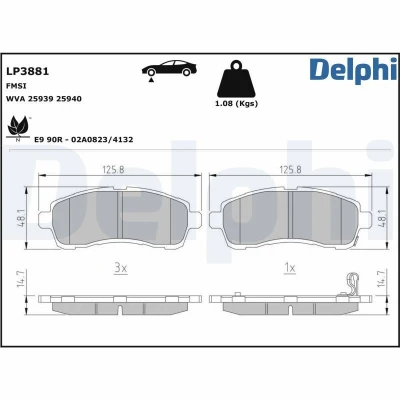 Image de Kit de plaquettes frein, frein à disque DELPHI LP3881