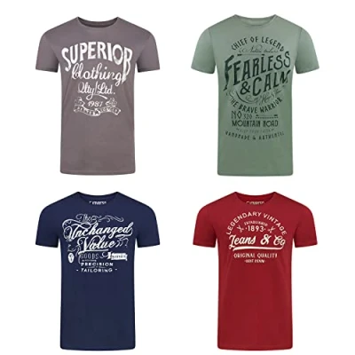 Image de riverso RIVLeon Lot de 4 t shirts à col rond et manches courtes pour homme 100 % coton Coupe droite Vert, bleu, blanc, gris, rouge, orange Taille S, M, L, XL, 2XL, 3XL, 4XL, 5XL, M