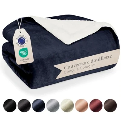 Image de Blumtal Plaid Polaire 130 x 150 Noir Certifié Oeko TEX®, Sherpa, Couverture Haute Qualité, Doux, Chaud, Moelleux,