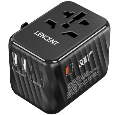 Image de LENCENT PD 30W Adaptateur de Voyage Universelle Prise International avec 3 USB C et 2 A Charge Rapide Mondial France vers US Canada UK AUS Chine Japon Irlande, Type A/C/G/I, Noir