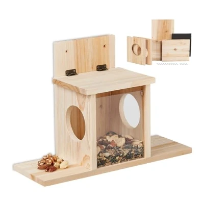 Image de Relaxdays Mangeoire pour écureuils, à Assembler, en Bois, 2 entrées, Suspendre, Place sur Les côtés, Nature