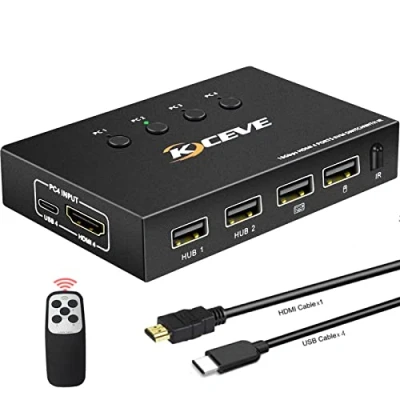 Image de KVM Switch USB 4 port 4K@60Hz, MLEEDA Commutateurs Switch,Brancher PC sur 1 Ecran, pour Partager Clavier Souris et Ports USB2.0, Avec télécommande câbles USB,1 Câble HDMI