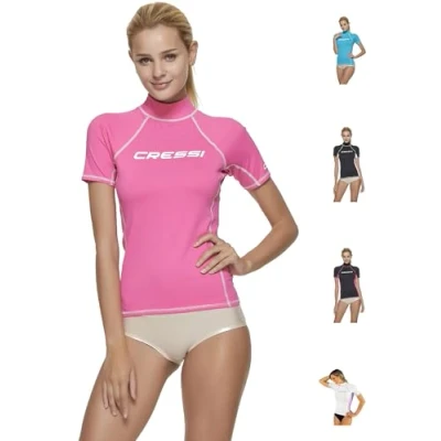 Image de Cressi Sub S.p.A. Rash Guard Lady Haute de combinaison en tissu très élastique spéciale, Manches Longues et Courtes, Protection Solaire UV (UPF) 50+ Rose S/2 (38)
