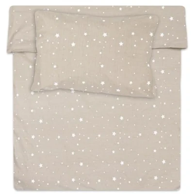 Image de Housse de Couette Enfant 100 x 135 cm parures lit Enfants taie Oreiller 60 40 en Coton Beige avec étoiles Blanches
