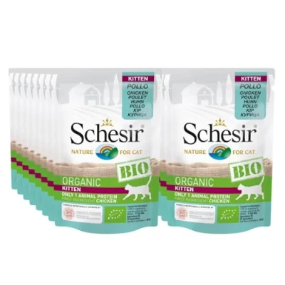 Image de Schesir Cat Bio Kitten Monoprotéine Poulet Nourriture Humide pour Chatons 16 sachets x 85 g