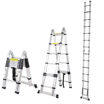 Image de Échelle télescopique 5 m 2 en 1 Multifonction Pliante 150 kg Charge maximale (2,5 + 2,5 16 échelons)