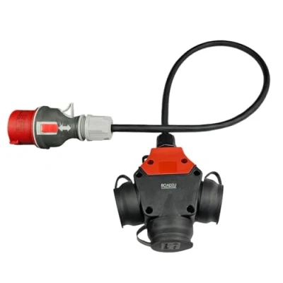 Image de RoadEu Rallonge 0,5m Prise Industrielle Cordon Adaptateur Fiche d&#039;alimentation 16A 3P+N+E vers Triple 2P+E 230V, Câble en Caoutchouc,