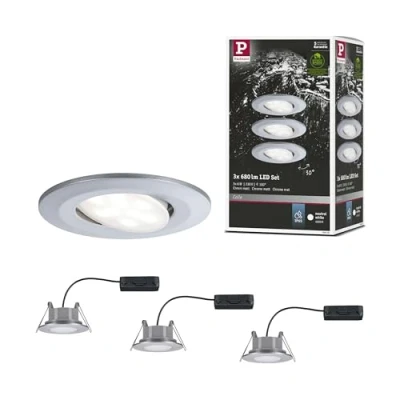 Image de Paulmann 99929 spots LED Calla rond kit de 3 incl. 3x6W IP65 gradable projecteurs Chrome mat éclair. d&#039;armoire plastique. lampe enc. 4000K, Matière, fest verbaut, 16.5 W, 3er Set