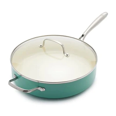 Image de GreenLife Artizan Sauteuse 30 cm/4,8 Litre en Antiadhésive Céramique Saine avec Couvercle, Sans PFAS, Poignée Acier Inoxydable, Convient l&#039;induction, Va au Lave Vaisselle &amp; Four, Turquoise