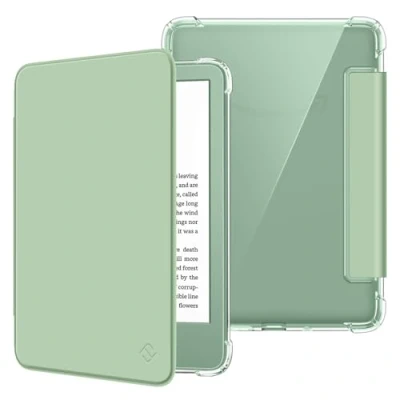Image de FINTIE Étui pour 6&quot; Kindle (11e Génération, Modèle 2024/2022), Transparent en TPU Souple Housse Veille/Réveil Auto, Vert Agave
