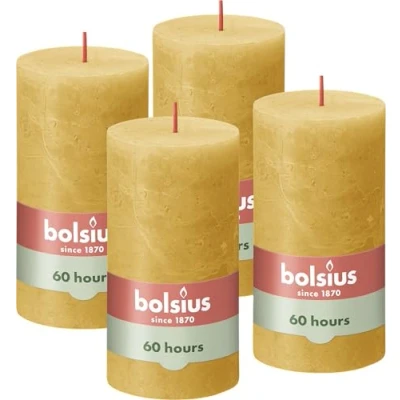 Image de BOLSIUS Lot de 4 bougies pilier rustiques Jaune 13 x 7 cm