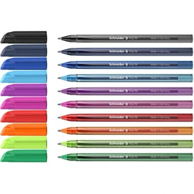 Image de Schneider 102290 Vizz Lot de 10 stylos à bille (pour une écriture facile et rapide, corps la couleur l&#039;encre, largeur du trait M)