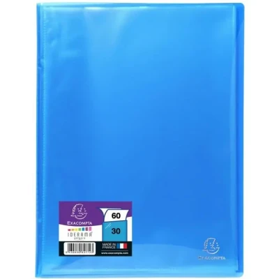 Image de Exacompta Réf. 85772E 1 Protège documents Iderama 30 pochettes cristal lisse 60 vues pour A4 dim 24 x 32 cm couverture en polypro semi rigide couleur bleu clair