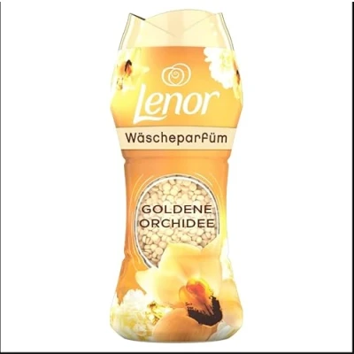 Image de Lenor Parfumeur de machine à laver Perle, 6 x 210 g, fleurs d&#039;or et vanille, format maxi, intensificateur parfum lessive pour une explosion fraîcheur, 100% plastique recyclé