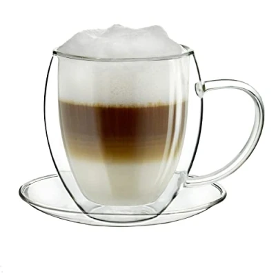 Image de Creano Verres à double Paroi XXL avec Soucoupe, Extra Grand Verre Résistant la Chaleur en de Borosilicate, isotherme, Tasse Café/de Thé 400ml