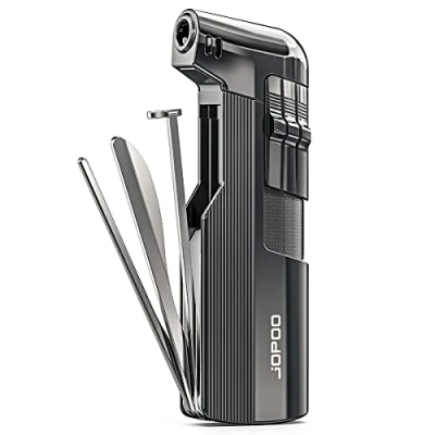 Image de JOPOO Briquet à Pipe, Recharchgeable de Gaz Butane, Flamme Douce, avec Outils Cure Pipe (Vendu sans Gaz) Noir