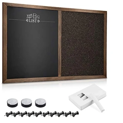 Image de Navaris Tableau Affichage Mixte mémo 60 x 40 cm avec Noir Ardoise et liège Kit Fixation Craie Aimant Punaise Inclus