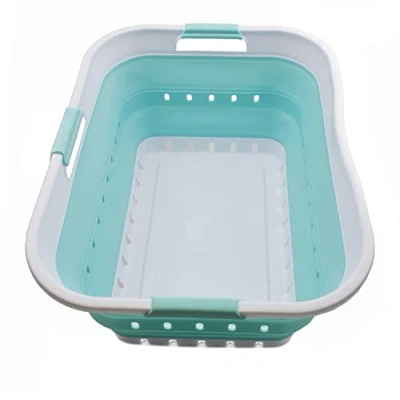 Image de Sammart 42 Litre Panier à linge pliable en plastique, utilisable comme bac de rangement ou nettoyage, portable, gain place, blanc/vert lac