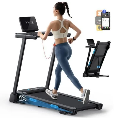 Image de MERACH Tapis de Course Pliable Inclinable, 6% Vitesse Réglable 0.8 12km/H Walking Pad, Marche avec Écran LED, Silencieux Exercice à Domicile et au Bureau