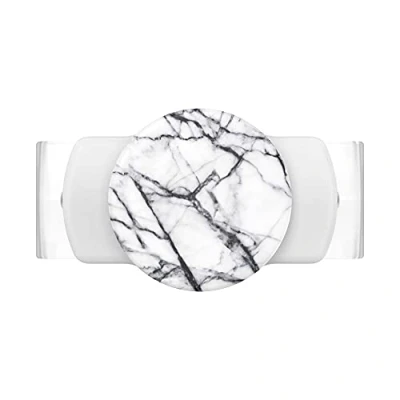 Image de PopSockets: Support et poignée de téléphone Non adhésifs PopGrip Slide Stretch avec Bords carrés Top Interchangeable Compatible la Plupart des téléphones White Dove Marble