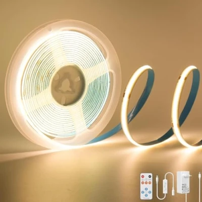 Image de PAUTIX Bande LED COB Blanc Chaud 2700K, 3M 1440LEDs 24V CRI93 Kit Ruban Lumineuse Lumineux Dimmable avec Télécommande RF et Alimentation pour Miroir,Plafond,Cuisine,Armoire,Placard