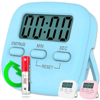 Image de Timer Cuisine Digitale Avec Grand Écran LCD Pomodoro Alarme Forte Chronomètre Time Minuteur Visuel Aimanté (Bleu)