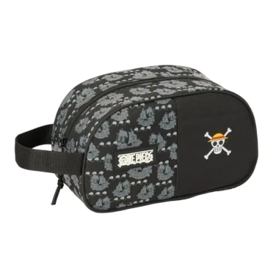 Image de Safta One Piece Pirates Trousse Scolaire Moyenne avec poignée, pour Enfant, Adaptable au Chariot, Facile à Nettoyer, Confortable et Polyvalent, qualité résistance, 26 x 12 15 cm, Noir,