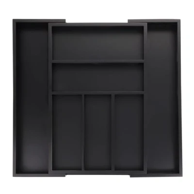 Image de Relaxdays Bac à Couverts Extensible, Bambou, H x L P : 5 33,5 49,5 44,5 cm, 7 9 Compartiments, pour tiroirs, Noir